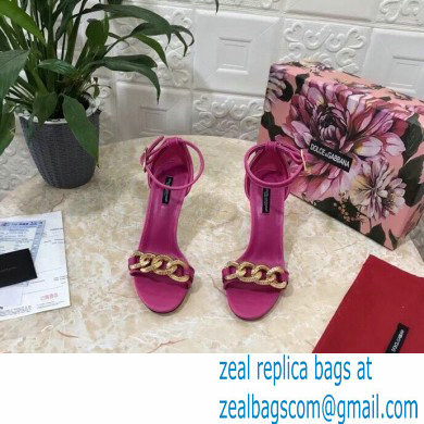 Dolce  &  Gabbana Heel 10.5cm Leather Chain Sandals Fuchsia with Baroque D & G Heel 2021